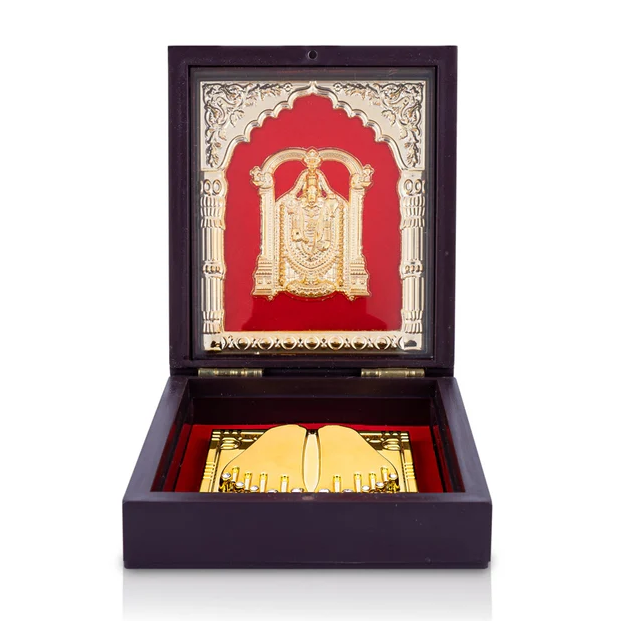 Balaji Murti With Padham Pooja Box – 1.5 x 4 x 3 Inches | Charan Paduka Box/ Puja Box for Home