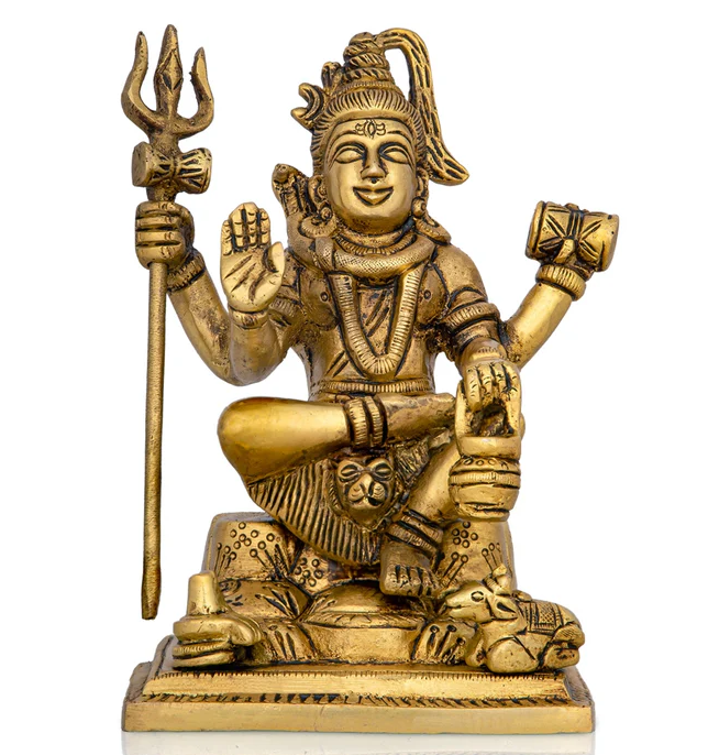 Shiva Statue With Base – 6 x 4.25 Inches | Antique Brass Idol/ Sitting Shiv Statue for Pooja/ 1.450 Kgs Approx